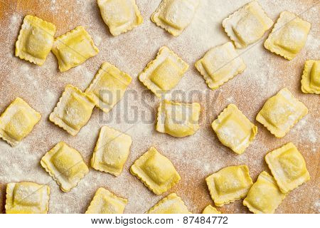 ravioli pasta on kitchen table