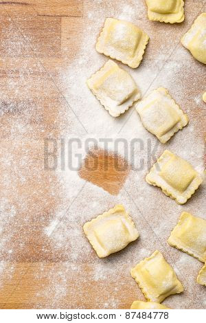 ravioli pasta on kitchen table