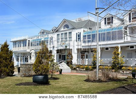 PORT JEFFERSON, NY - April 6, 2015: Danfords Hotel and Marina. The upscale accommodations on Long Island Sound estuary features a spa, seafood restaurant and marina.