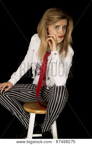 Confident Girl Wearing A Red Tie And White Jacket
