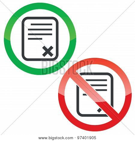 Decline document permission signs set