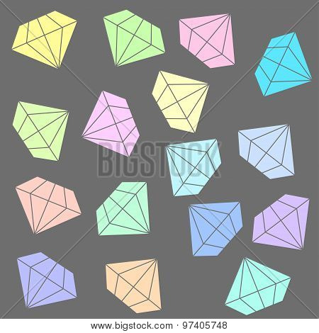Flat diamonds seamless pattern vector Colorful gemstone background in bright pastel colors
