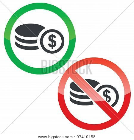 Dollar rouleau permission signs set