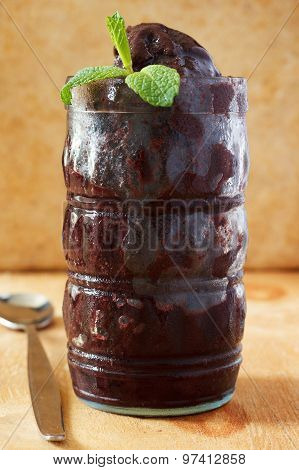 Acai Frozen Pulp Juice In Glass With Fresh Mint