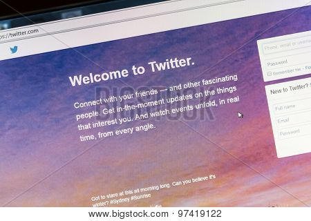 Ostersund, Sweden - July 31, 2015: Twitter website on a computer screen.Twitter is an online social networking service that enables users to send and read short messages called Ã¢?Âtweets.