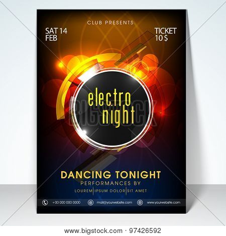 Valentines day electro night party flyer, banner or template design.