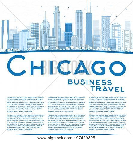 Outline Chicago city skyline with blue skyscrapers and copy space. Business travel concept. Vector illustration
