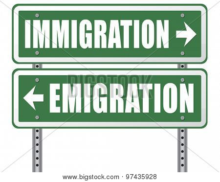 immigration or emigration political or economic migration by refugees or moving across the border by economic migrants sign 