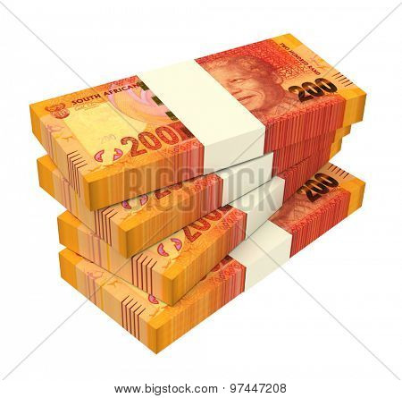 South african rands isolated on white background. Computer generated 3D photo rendering.