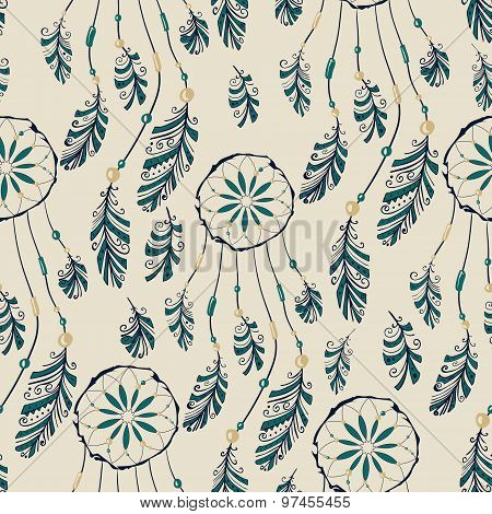 Dream catcher seamless pattern.
