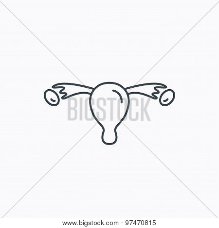 Uterus icon. Ovary sign.