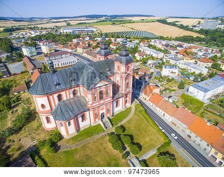 Rare baroque church  of The Assumption (1775) in  small town Prestice. Czech Republic, Central Europe.