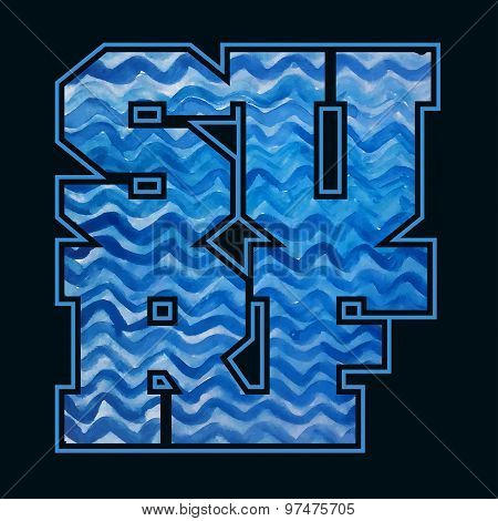 Surfing emblem. T-shirt graphic print