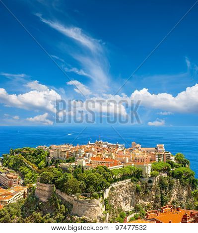 Monaco French Riviera. Mediterranean Sea With Blue Sky