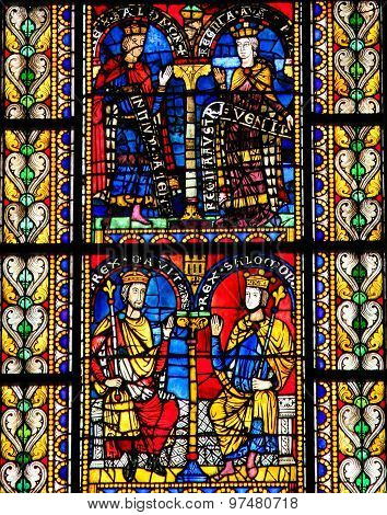 Stained Glass Of King Solomon In Cathedral Of Strasbourg