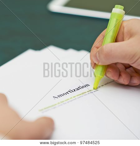 Marking words in an amortization definition