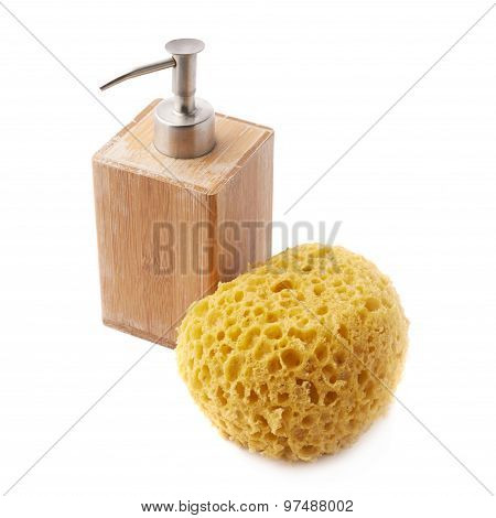 Soap dispenser and yellow sponge