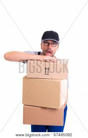 Overstrained Postman With Parcels