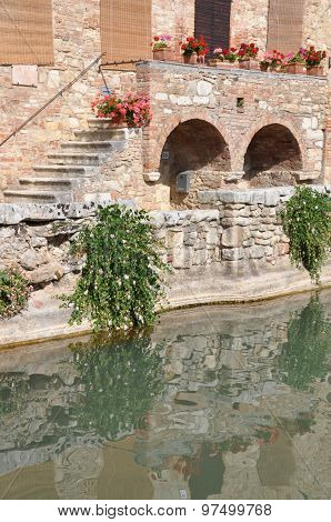 Old thermal baths in Bagno Vignoni Tuscany Italy