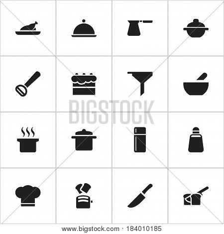 Set Of 16 Editable Food Icons. Includes Symbols Such As Fried Chicken, Filtering, Paprika And More. Can Be Used For Web, Mobile, UI And Infographic Design.