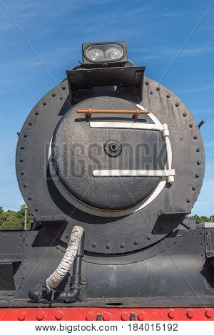 ASHTON SOUTH AFRICA - MARCH 26 2017: Front of a class CRB steam engine at Platform 62 a road stall in Ashton a town on the scenic Route 62 in the Western Cape Province