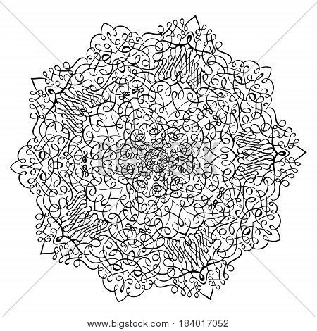 Adult Coloring Book Illustrationlacy Mandala Pattern With Calligraphic Swirls And Intricate Tangled