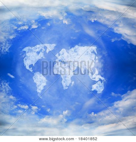 world map shaped clouds in the sky