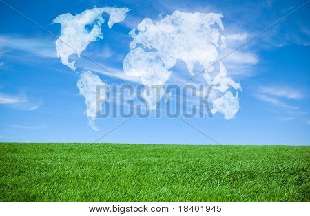 world map shaped clouds