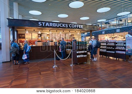 COPENHAGEN, DENMARK  - CIRCA SEPTEMBER, 2014: Starbucks coffee shop at Copenhagen Airport, Kastrup.