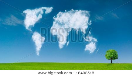 world map shaped clouds