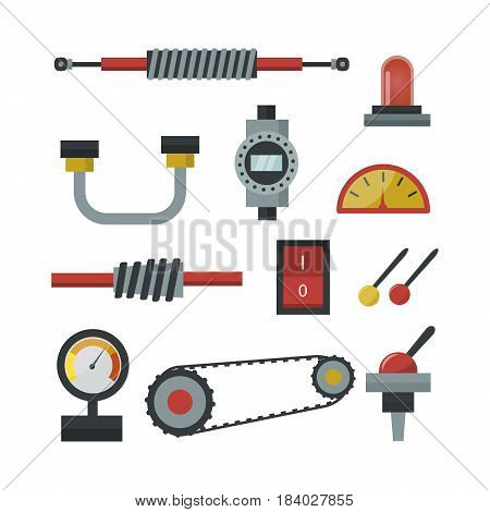 Part of machinery flat icon manufacturing work detail design gear mechanical equipment industry technical engine. Vector technology element engineering metallic factory tool.