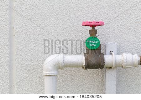 The Water Valve At The Connection Steel Pipe Steel Wih Normaly Open Label And Water Piping System. M