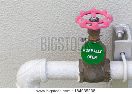 The Water Valve At The Connection Steel Pipe Steel Wih Normaly Open Label And Water Piping System. M
