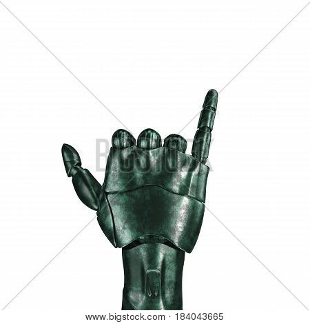 Futuristic design concept of a robotic mechanical arm. 3d render. matte chrome. Template Isolated on white background.