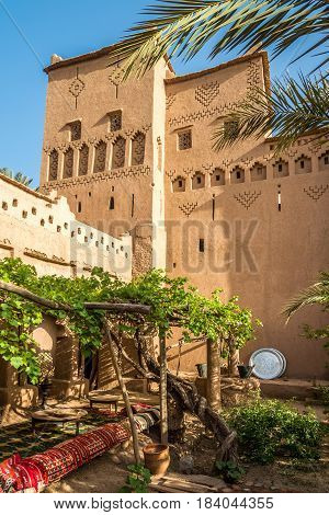 AMRIDIL, MOROCCO - APRIL 3,2017 - Inside the Amridil Kasbah at Skoura oasis in Morocco. The Kasbah Amridil has originally built in the 17th century.