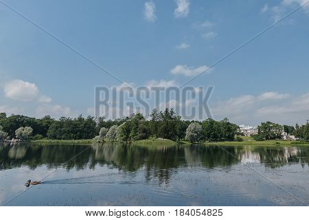 The Lake In The Park.beautiful Clouds In The Sky. Cool Background
