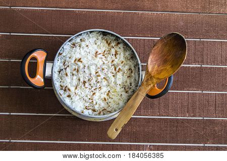 Rice pilaf, rice pilaf in pot, turkish rice pilaf