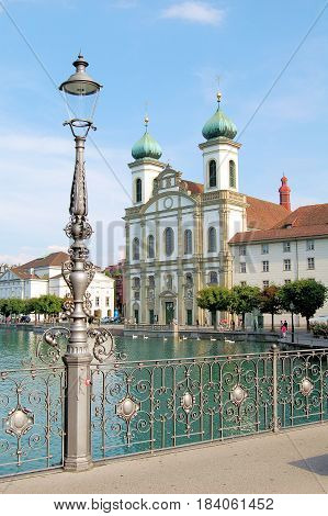 Jesuit church on the banks of the Reuss in Luzern