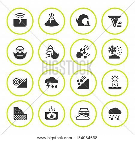 Set round icons of natural disaster isolated on white. Vector illustration