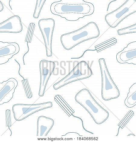 Seamless vector pattern with menstruation sanitary pads and cotton tampons