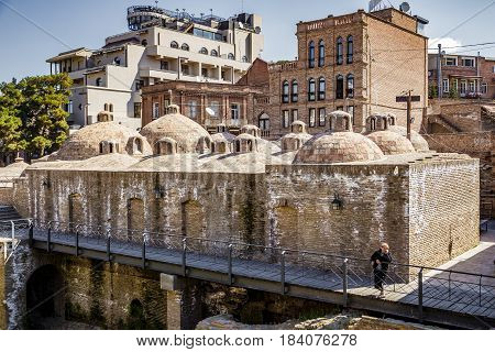The exterier of public baths in Tbilisi. Sightseeing capital of Georgia. An example of an Islamic architectural style. April 17 2015