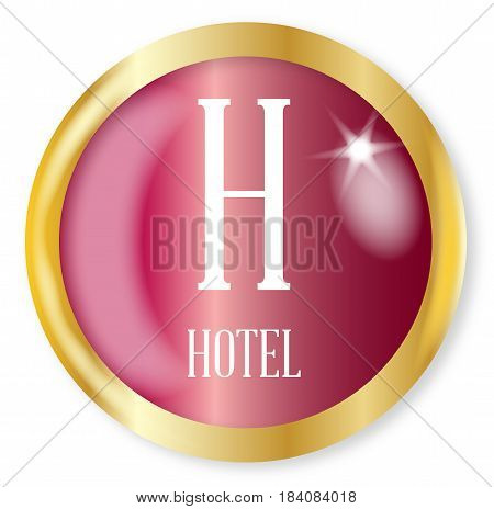 H for Hotel button from the NATO phonetic alphabet with a gold metal circular border over a white background