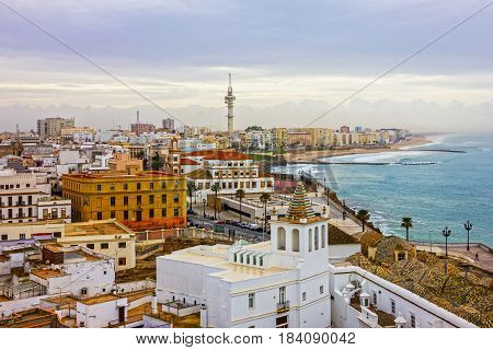 Cadiz town panoramic sea landscape view, Spain