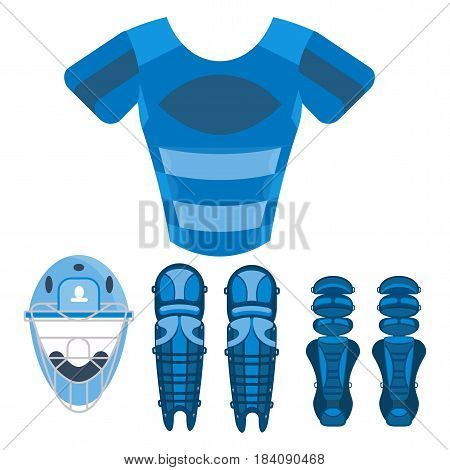Blue baseball chest protector. Baseball equipment. Flat vector cartoon illustration. Objects isolated on a white background.
