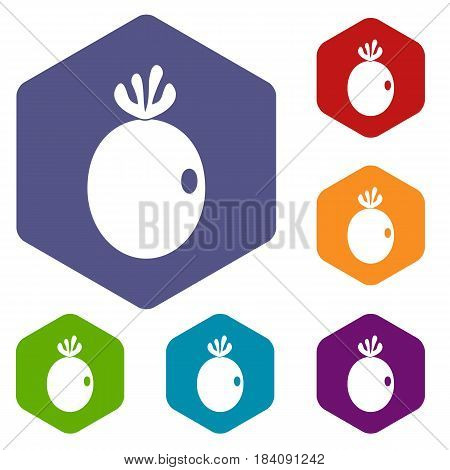 Feijoa fruit icons set hexagon isolated vector illustration
