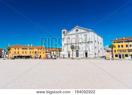 Palmanova - April 2016, Italy: Central square in The Fortress - Town of Palmanova, Northern Italy