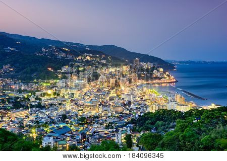 Atami, Japan Skyline at twilight.
