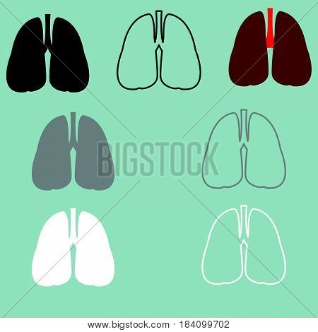 Lungs Red Black Grey White Icon.