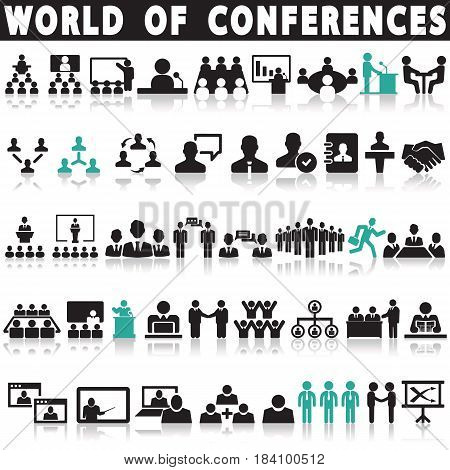 conference icon set on a white background with a shadow