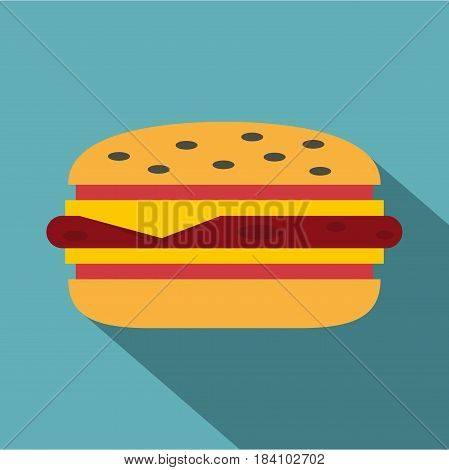 Classic cheeseburger icon. Flat illustration of classic cheeseburger vector icon for web on baby blue background